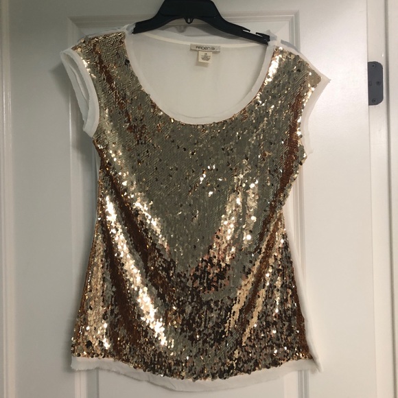 Arden B Tops - Gold Sequin Front Blouse